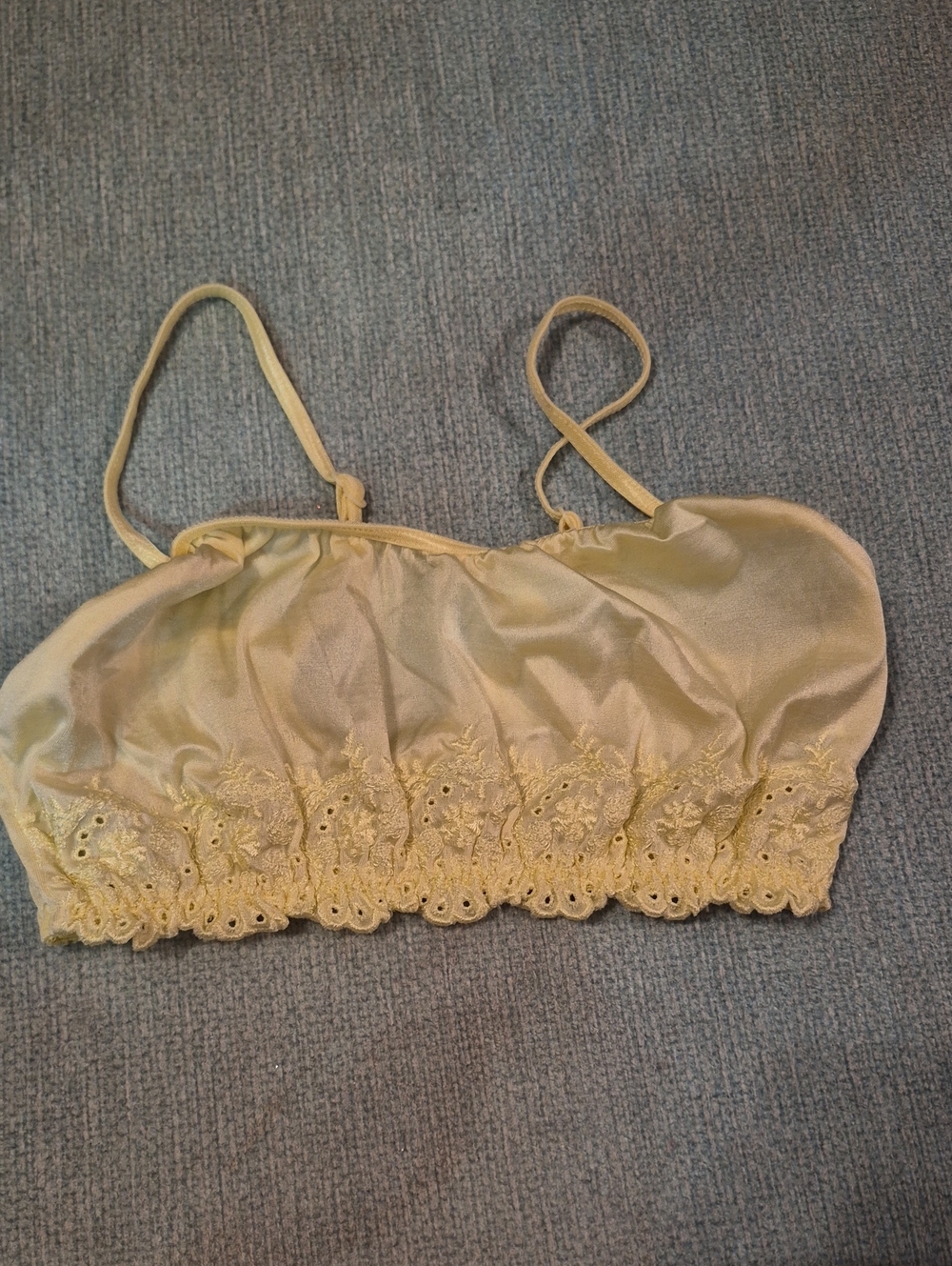 Olga Satin Lace-Trim Bralette in Pale Gold